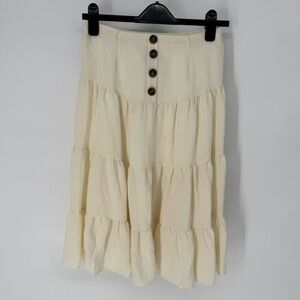 Hayden western bohemian Cream Tiered A-Line Skirt with Button Accents small